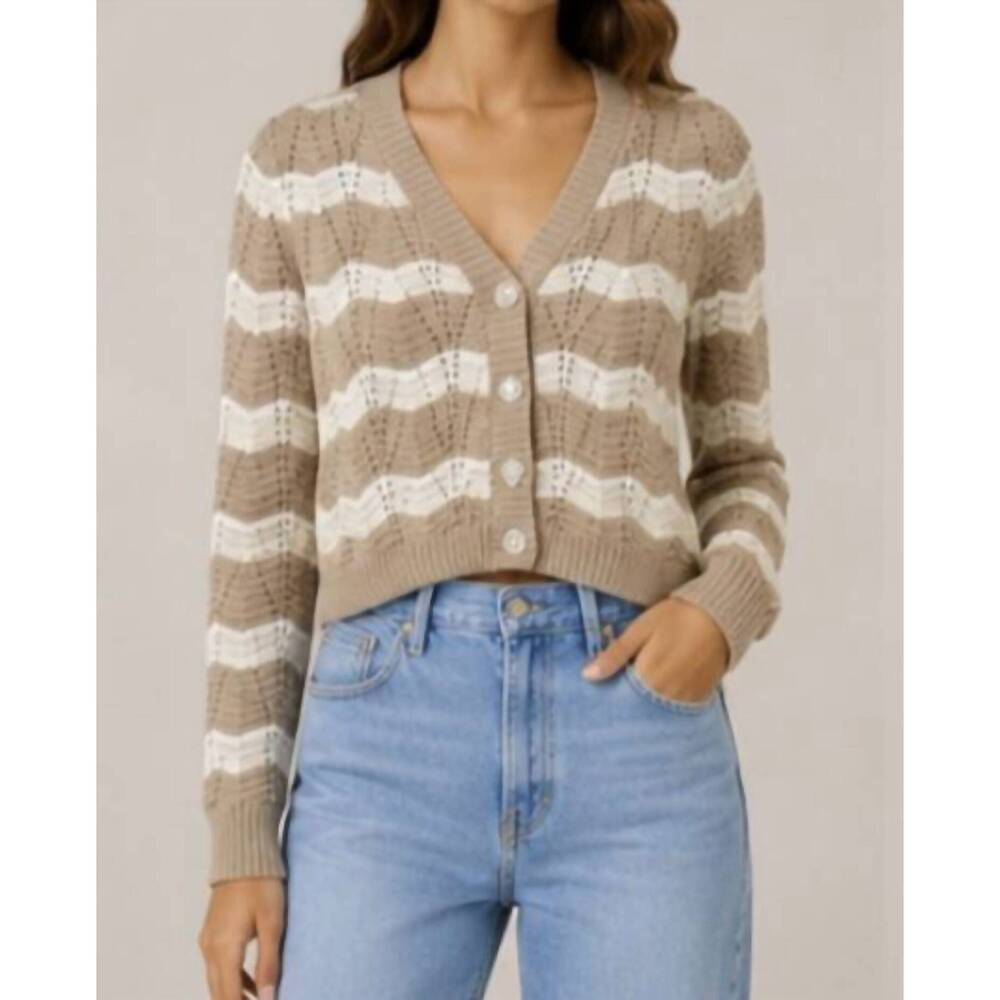 NEW J. SOCIETY ric rac stripe cardigan in camel combo